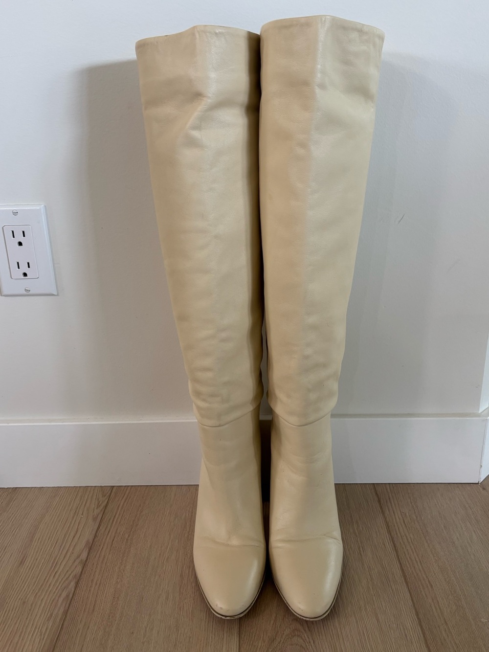Zara Leather Tall Block Heel Boots in Cream/Ecru - Picture 3 of 12